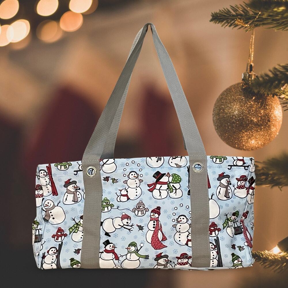 Thirty-One Small Utility Tote Snow Daze Snowman Blue Snowflake Organizer Bag 31
